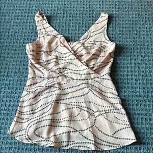 CAbi Cream and Gray Patterned Blouse